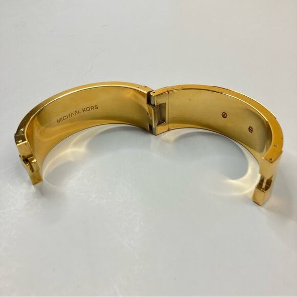 Michael Kors | Tortoise Gold Tone Hinged Bangle Bracelet - Picture 6 of 6